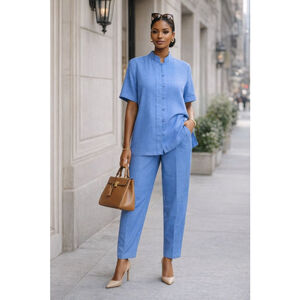 Leslie Fay Vintage 90s Periwinkle Pant Suit | High Rise Power Set | Size 18